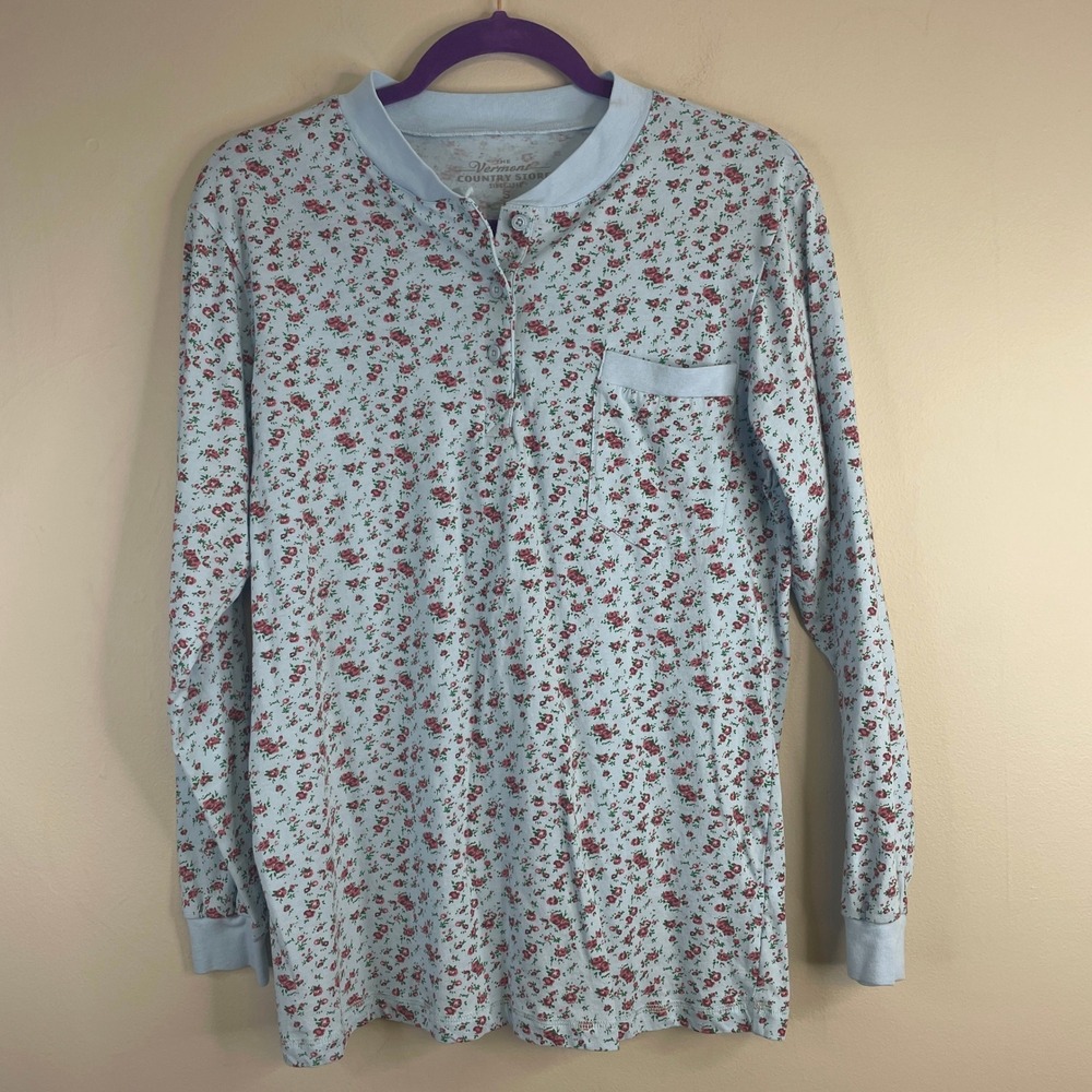 Vermont Country Store Henley Top Womens Small Cottage Ditsy Floral Dainty Comfy